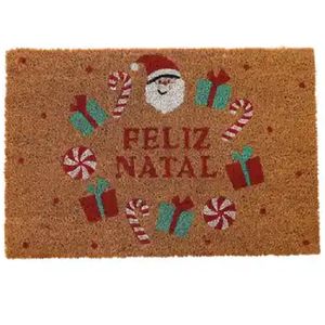Capacho Feliz Natal Papai Noel com Presentes 60x40cm - 1068150 - CROMUS