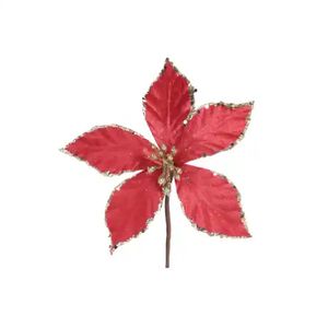 Flor Decorativa com Glitter 17cm Vermelho - 1090489 - CROMUS