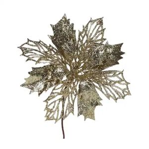 Flor Decorativa com Glitter 18,5cm Ouro - 1090718 - CROMUS