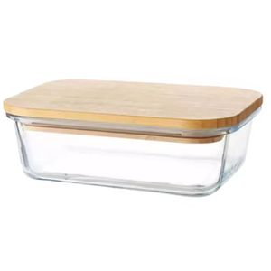 Pote de Vidro Retangular com Tampa de Bambu 395Ml - D1664 - DOLCE HOME