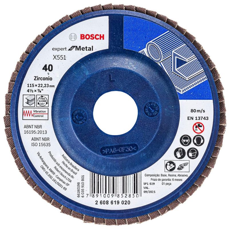 Disco Flap Expert para Metal Base Plástica Grão 40 - 2608619020000 - BOSCH