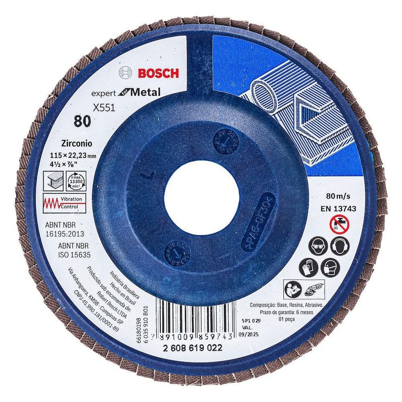 Disco Flap Expert para Metal 115mm Grão 80 - 2608619022000 - BOSCH