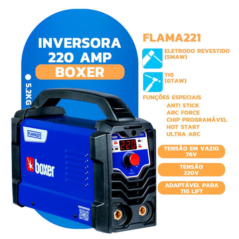 Inversora de Solda Flama 221 220 Volts Sem Mascara e Picareta - 99488 - BOXER