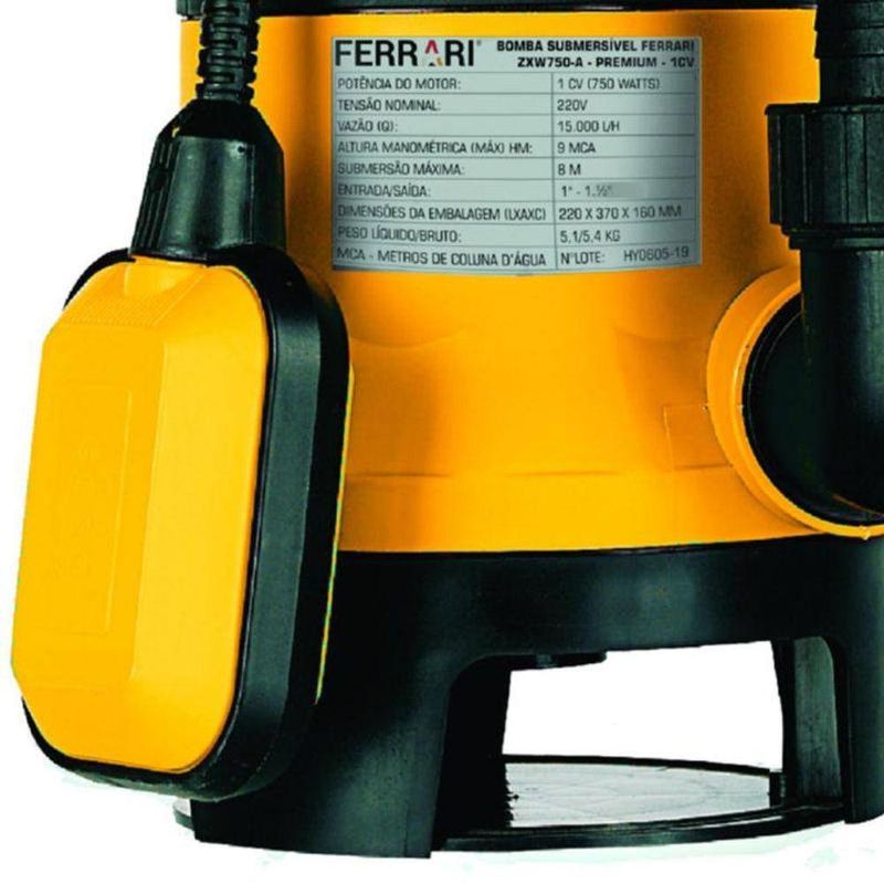 BOMBA SUBMERSIVEL ZXW750A 1CV 220 Volts - FERRARI